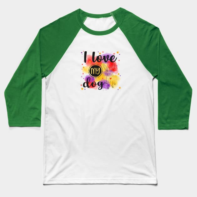 I Love My Dog Line Art Drawing Baseball T-Shirt by THE Dog Designs